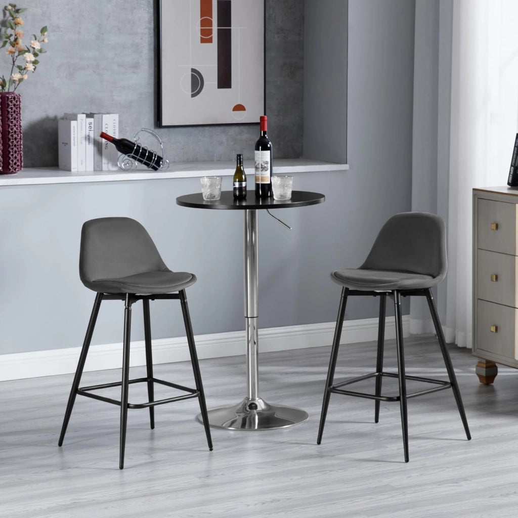 Sgabelli da Cucina, Sgabelli da Bar Set di 2, Sgabelli da Bar per Colazione con Schienale, con Sedile in Velluto Imbottito e Struttura in Metallo con Poggiapiedi, Grigio scuro,K0005BH-2
