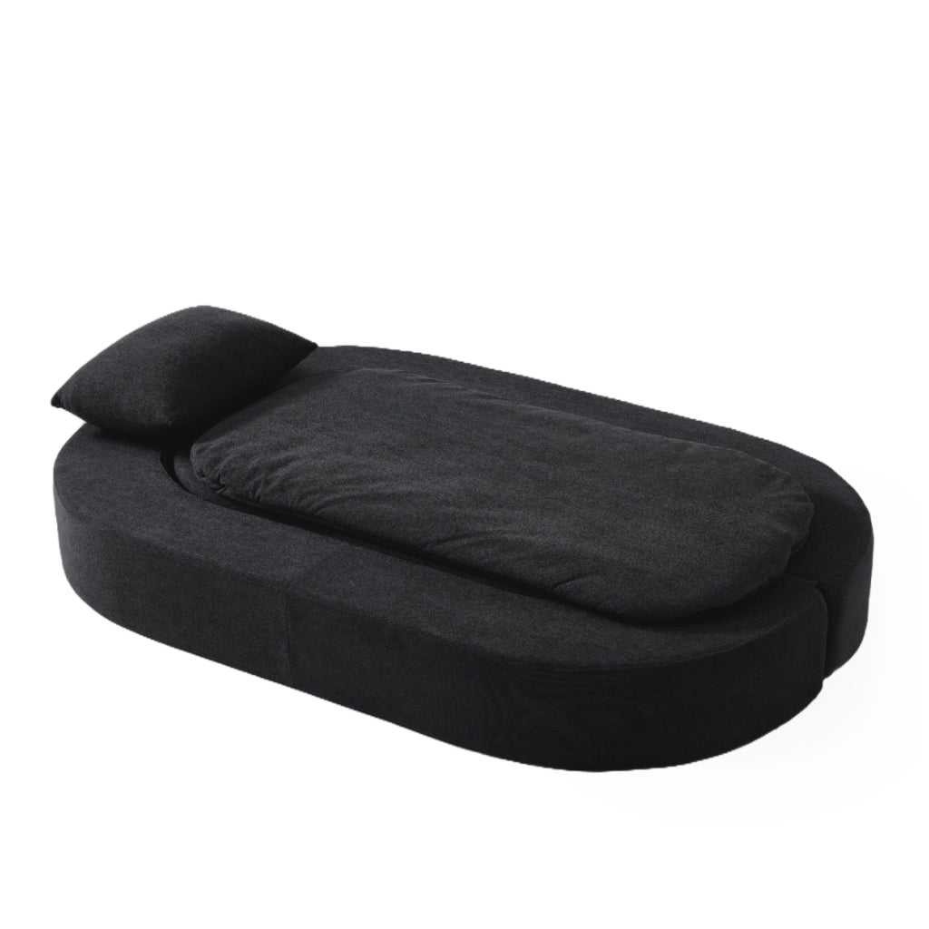 Divano letto pieghevole 3 in 1 in flanella nera, senza montaggio, con coperta