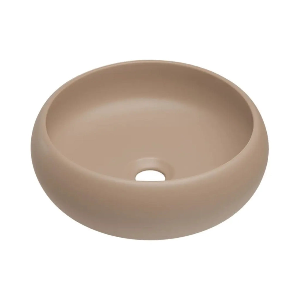 Set VANO cashmere e bianco 60cm: mobile sottolavabo con cassetti + piano per lavabo + lavabo da appoggio marrone cappuccino
