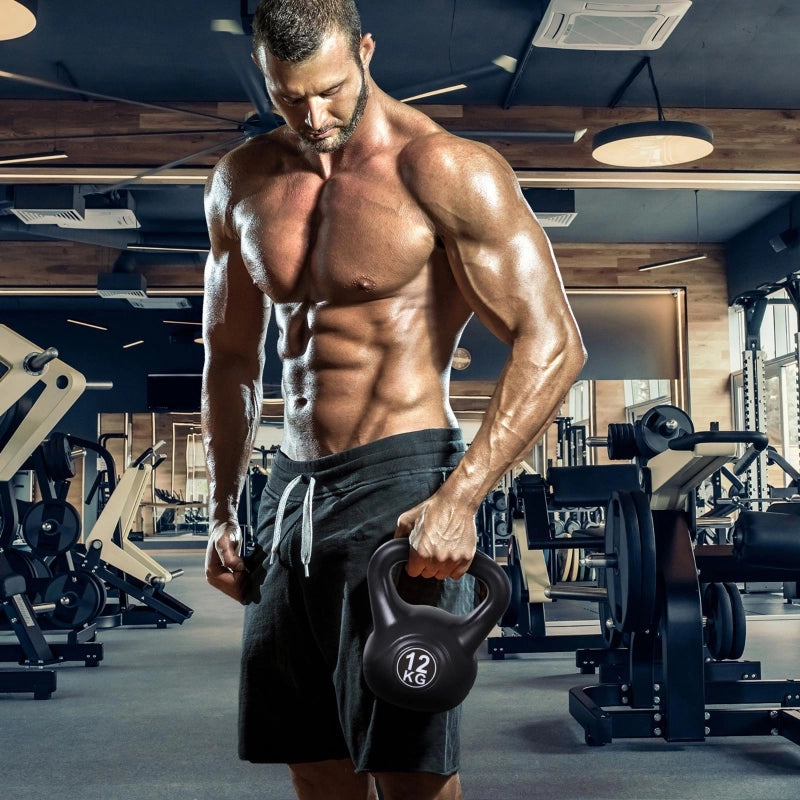 Kettlebell, bilanciere da 12 kg riempito di sabbia, per principianti, nero