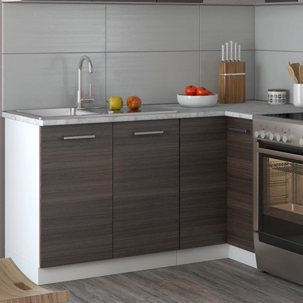 Cucina ad angolo Rick Grigio nobile/Bianco 187 x 167 cm, PL Marmo con striscia LED Vicco