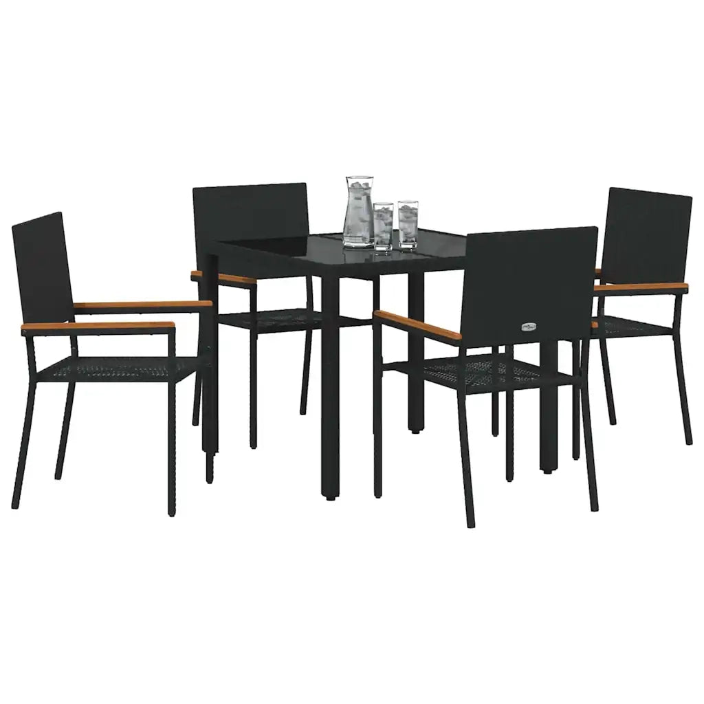 Set da Pranzo per Giardino 5 pz | Set Salotto da Giardino Nero polyrattan