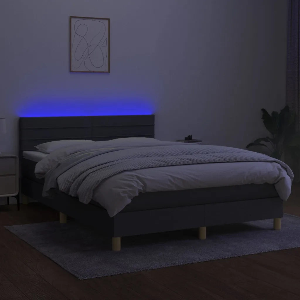 Letto a Molle Materasso e LED Grigio Scuro 140x190cm in Tessuto 3133790