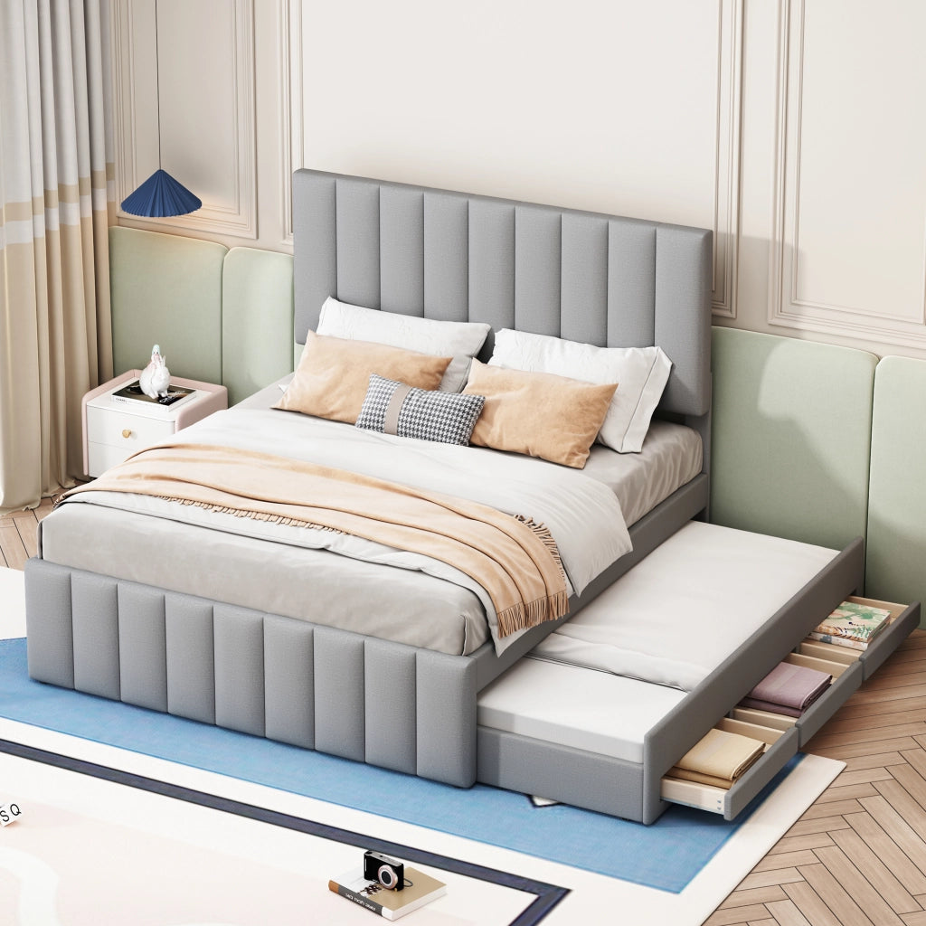 Letto imbottito con giroletto e cassetti ¨C Minimal ¨C grigio 140x200 cm