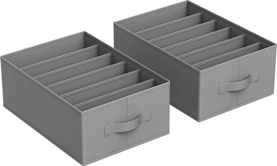 Set di 2 Organizzatori per Abbigliamento, Organizzatori 6-vani per Abbigliamento, Organizzatori per Abbigliamento Pieghevoli, 42 x 30 x 17 cm, per Pantaloni, Abbigliamento, Grigio Perla
