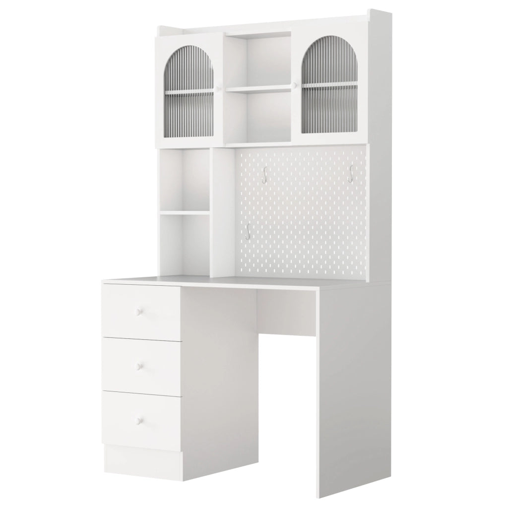 Scrivania con 3 cassetti; 6 vani e bacheca - per studio - in MDF - 100×55×180 cm - bianco