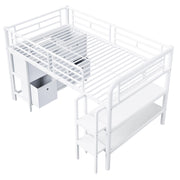 Letto a soppalco per bambini 90×200 cm con scala; cassetti e ripiani; senza materasso; metallo; bianco