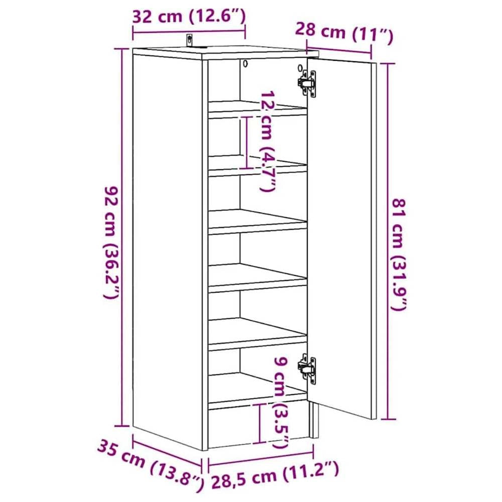 Shoe Cabinet Sonoma Oak 32x35x92 Cm Wood-based Material