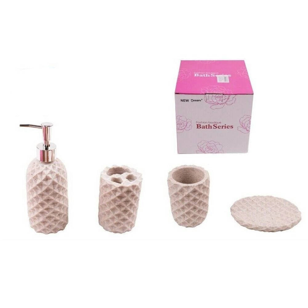 Trade Shop - Set 4 Accessori Bagno Ss0009 In Ceramica Portasapone Porta Spazzolino Dispenser -
