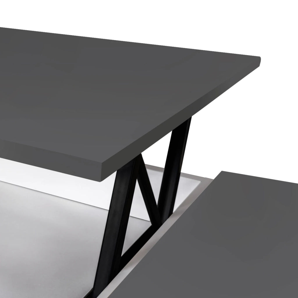 IDMarket - Tavolino elevabile ELEA con scatola in legno bianco e grigio