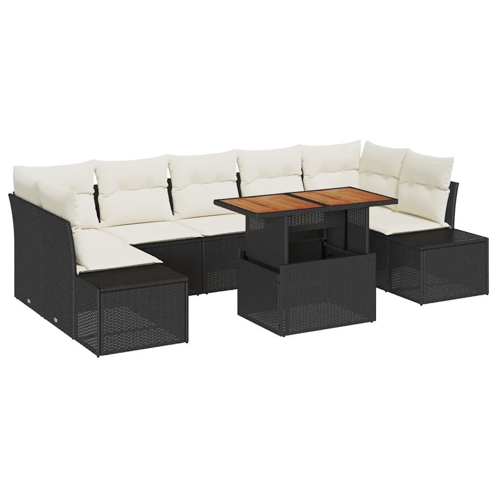 Set da Pranzo per Giardino con cuscino 8 pcs Nero e Crema 3349928
