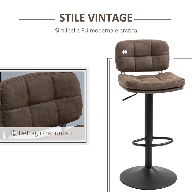 SET 2 SGABELLI GIREVOLI CON ALTEZZA REGOLABILE SIMILPELLE MARRONE