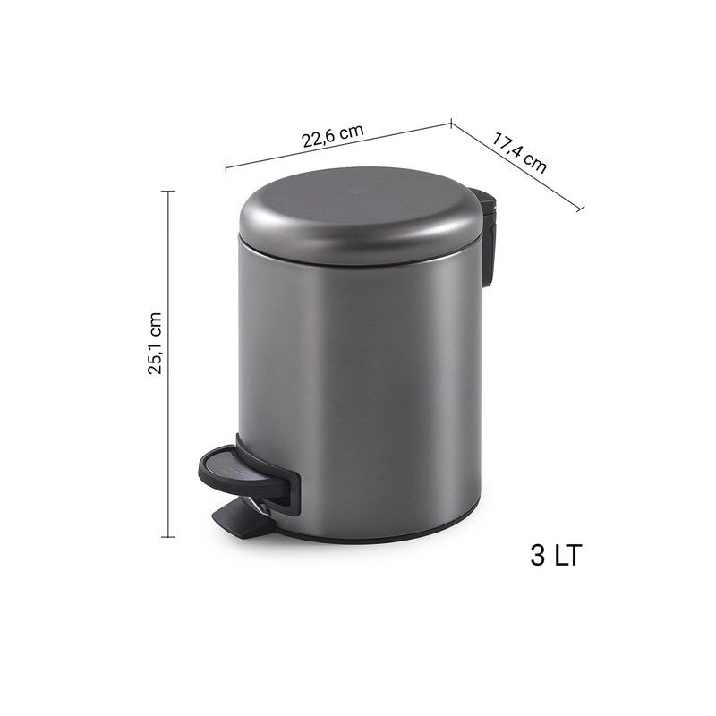 Portarifiuti 3 lt Potty gun metal 25,1 x 17,4 x 22,6 cm