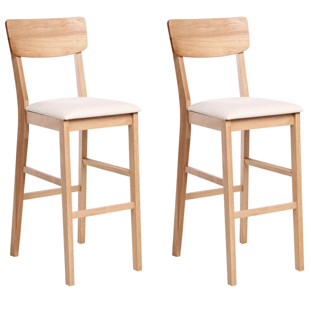 Set di 2 sedie da bar Marrone chiaro e beige chiaro Seduta imbottita in legno di gomma e poliestere