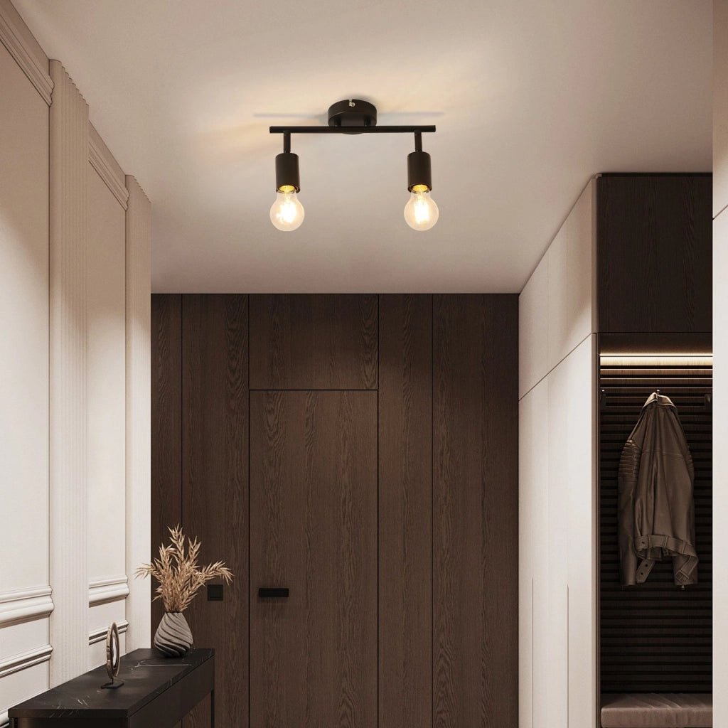 ZMH Faretto da soffitto LED neri 2 luci E27 girevoli 350° vintage stile industriale senza lampadina