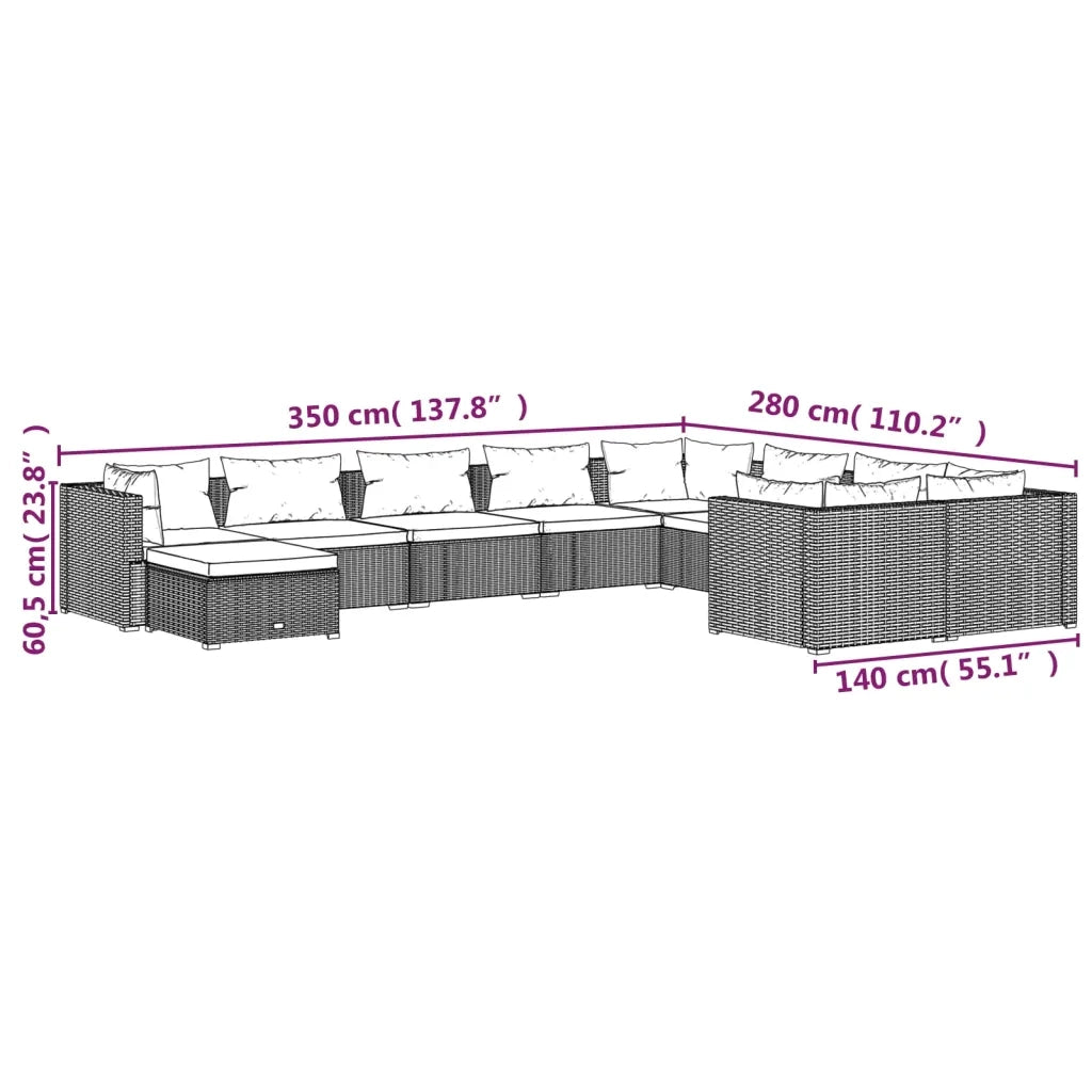 Set Divani da Giardino 10 pz con Cuscini in Polyrattan Marrone cod mxl 37905