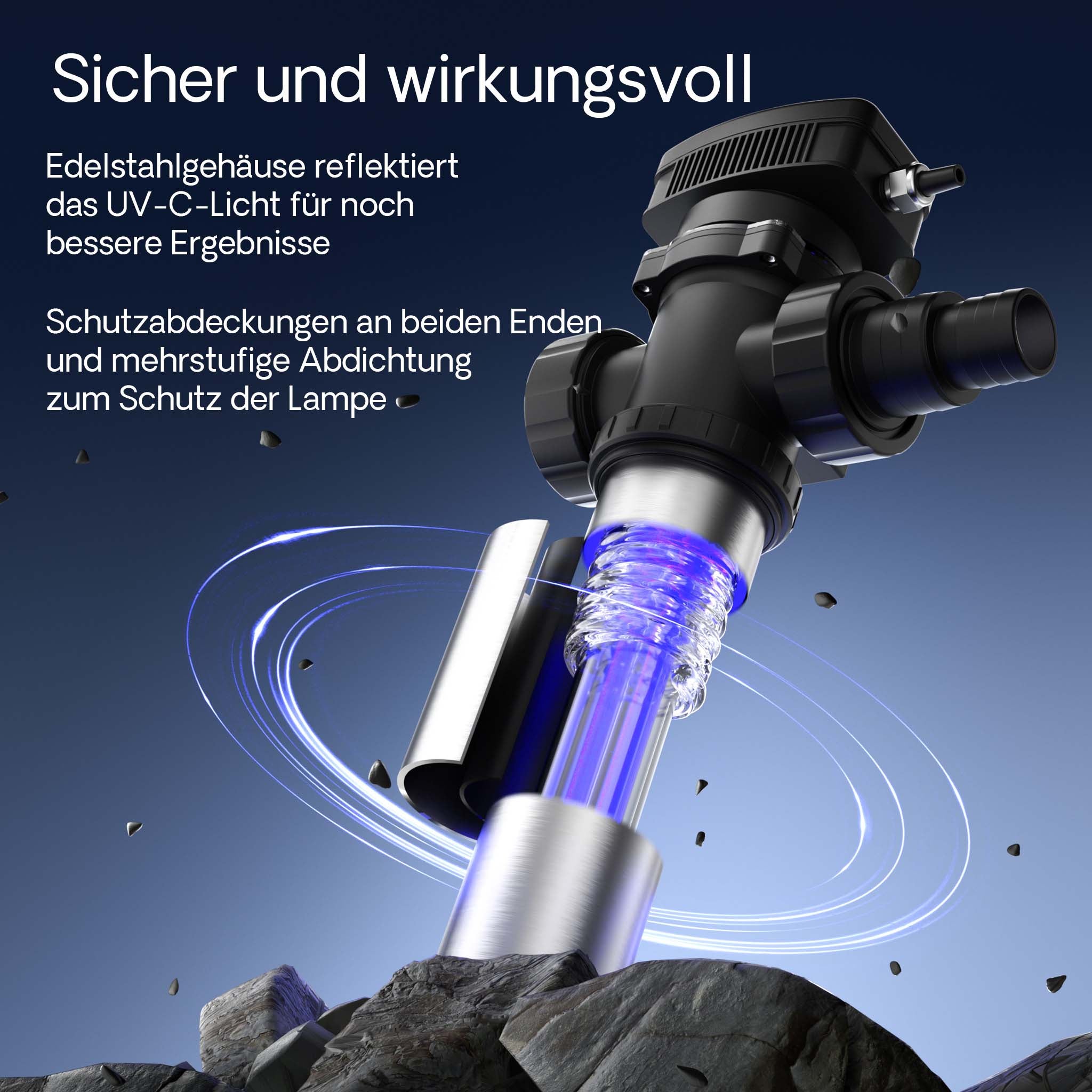 CUV-736 Chiarificatore UV per laghetto, acciaio inox, Sterilizzatore con lampada 36W