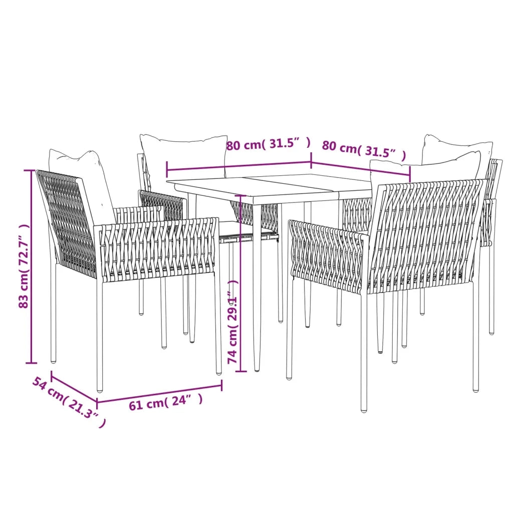 Set Pranzo da Giardino 5pz con Cuscini in Polyrattan e Acciaio 3187050