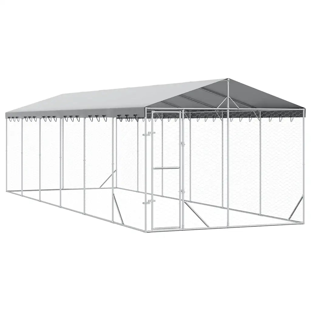 Cuccia Cani da Esterno Tetto Argento 3x9x2,5 m Acciaio Zincato 3190490