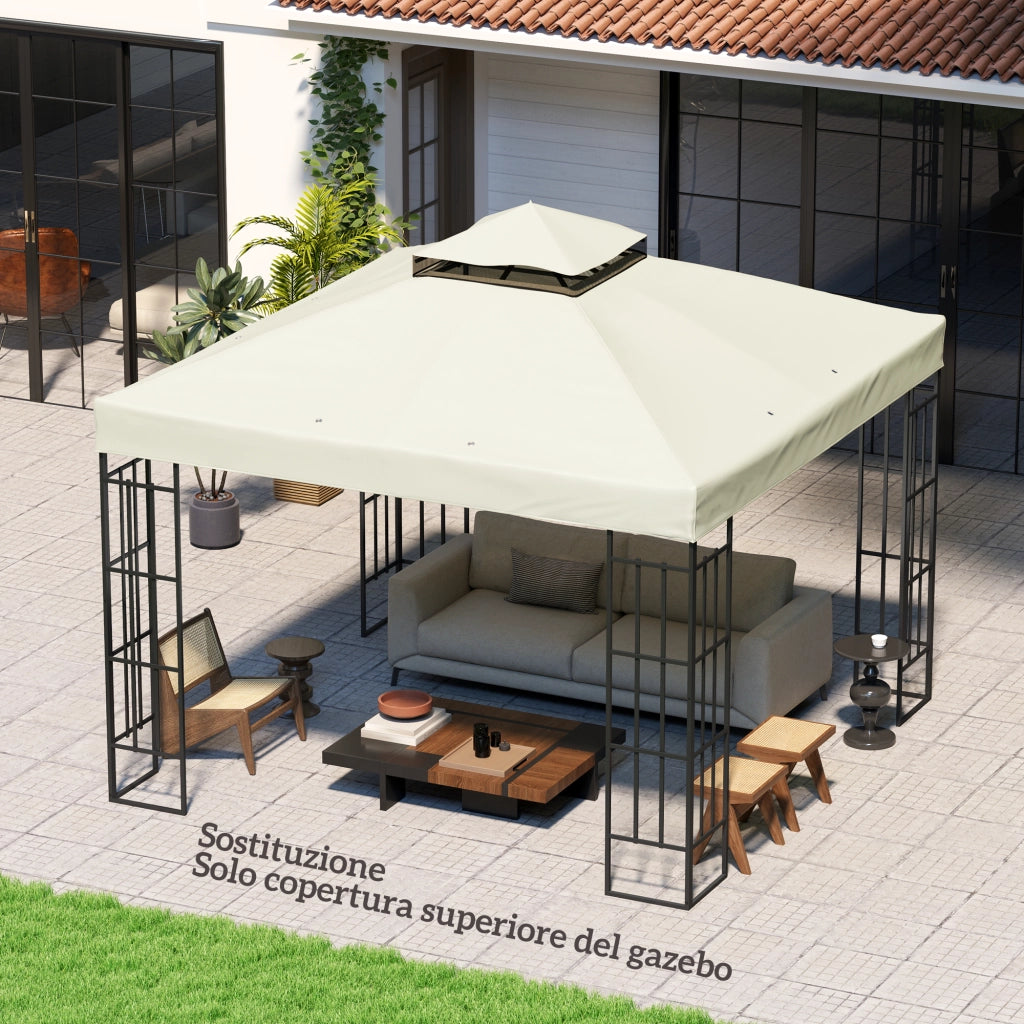 Gazebo da Giardino 3x3m Copertura 2 Livelli in Poliestere Grigio Chiaro ¨C zephmum ¨C UPF30+