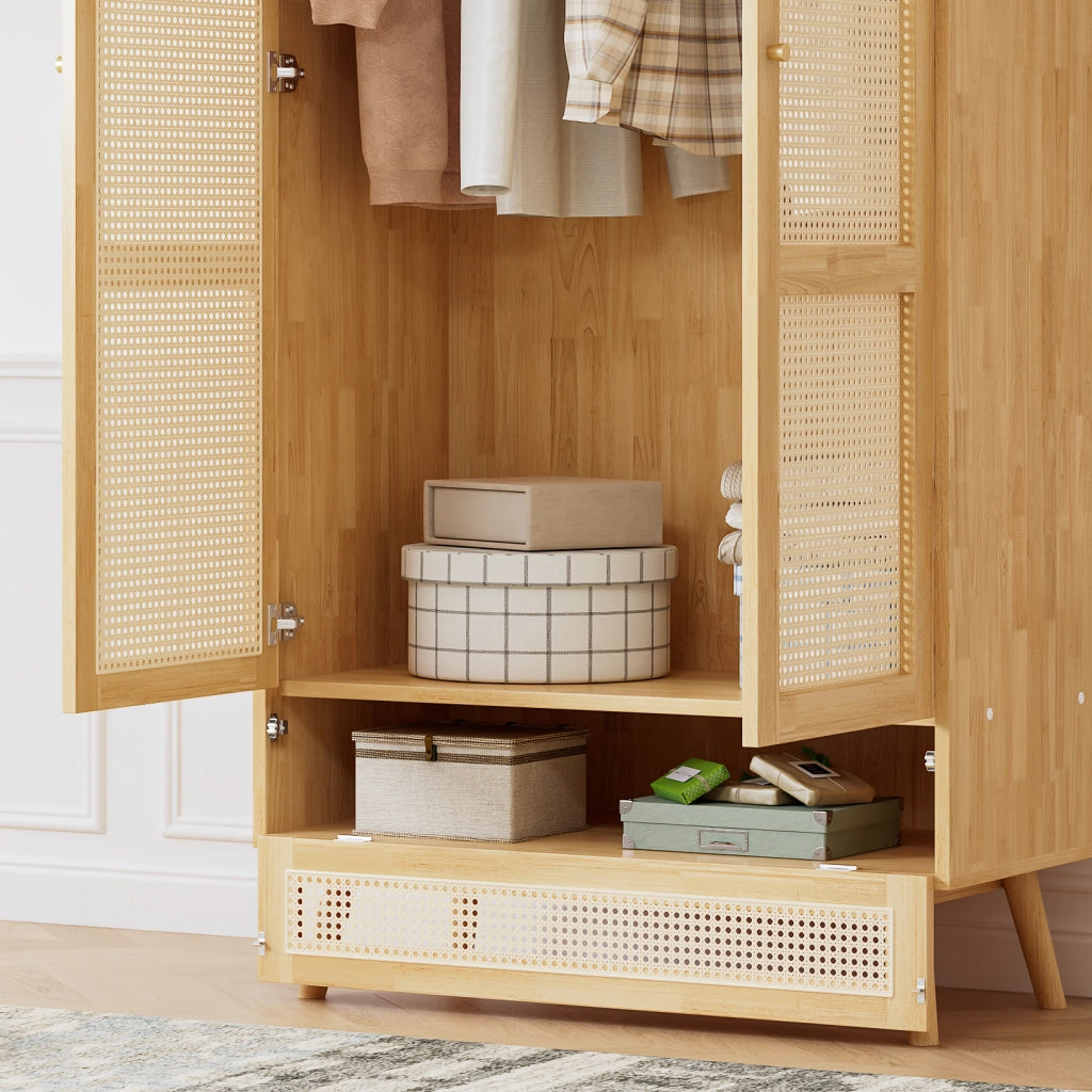 Armadio a 2 ante con barra appendiabiti e vano inferiore ribaltabile per camera da letto e soggiorno naturale 90 × 45 × 183 cm