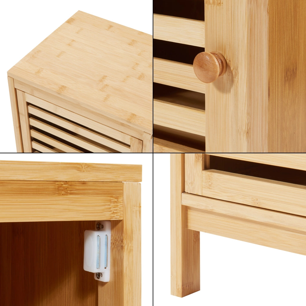 Comodino Ypäjä in Bambù a 3 Ante Tavolino Laterale 82 x 33 x 27 cm - Naturale [en.casa]