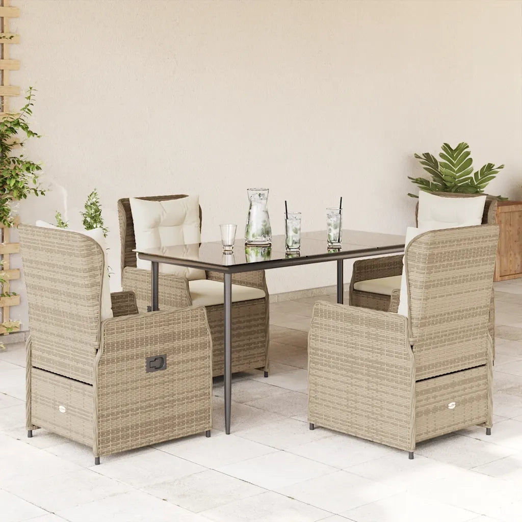 Set da Pranzo da Giardino 5 pz con Cuscini Beige in Polyrattan