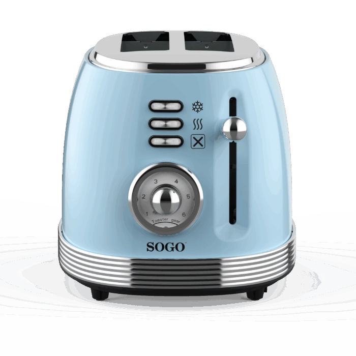 Tostapane 2 fette 850W, 6 livelli di doratura regolabili, funzione scongelamento e riscaldamento, design retro rosso metallico - SOGO