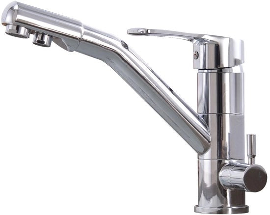 3 viei rubinetto da cucina, rubinetto da cucina rotativo 360°, rubinetto da cucina con uscita flessibile, G3/8 pollice (rubinetto a tre uscite e filtro acqua, cromato)