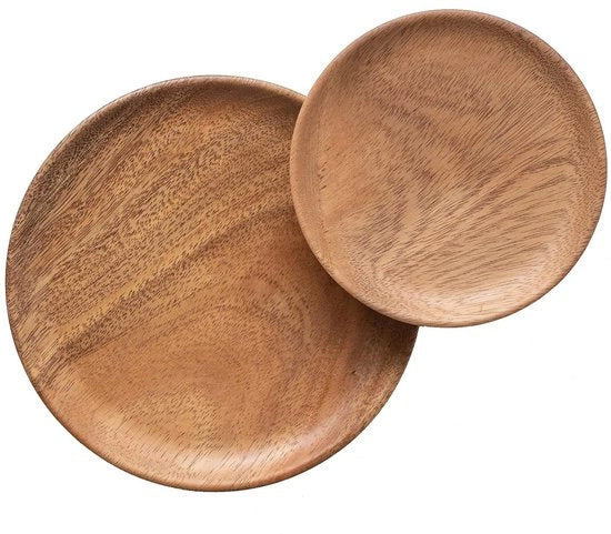 Set di piatti rotondi in acacia - piatti da servizio e da tavola - set da 2 - 15 cm e 20 cm