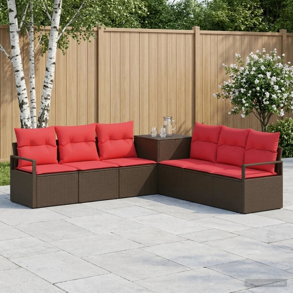 Set di divani 7 pz Marrone e Rosso Rattan sintetico e Acciaio 3448721
