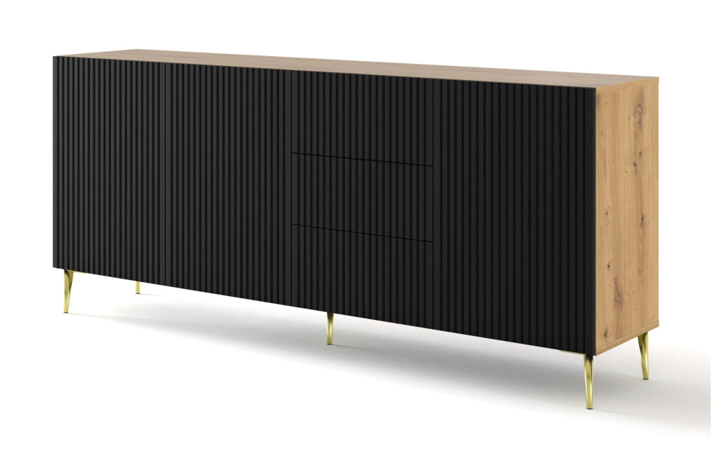 MOBILE RAVENNA B MOBILE IN MDF RIVESTITO IN LEGNO 3D3S 200 GAMBE IN ROVERE ARTIGIANALE NERO OPACO ORO