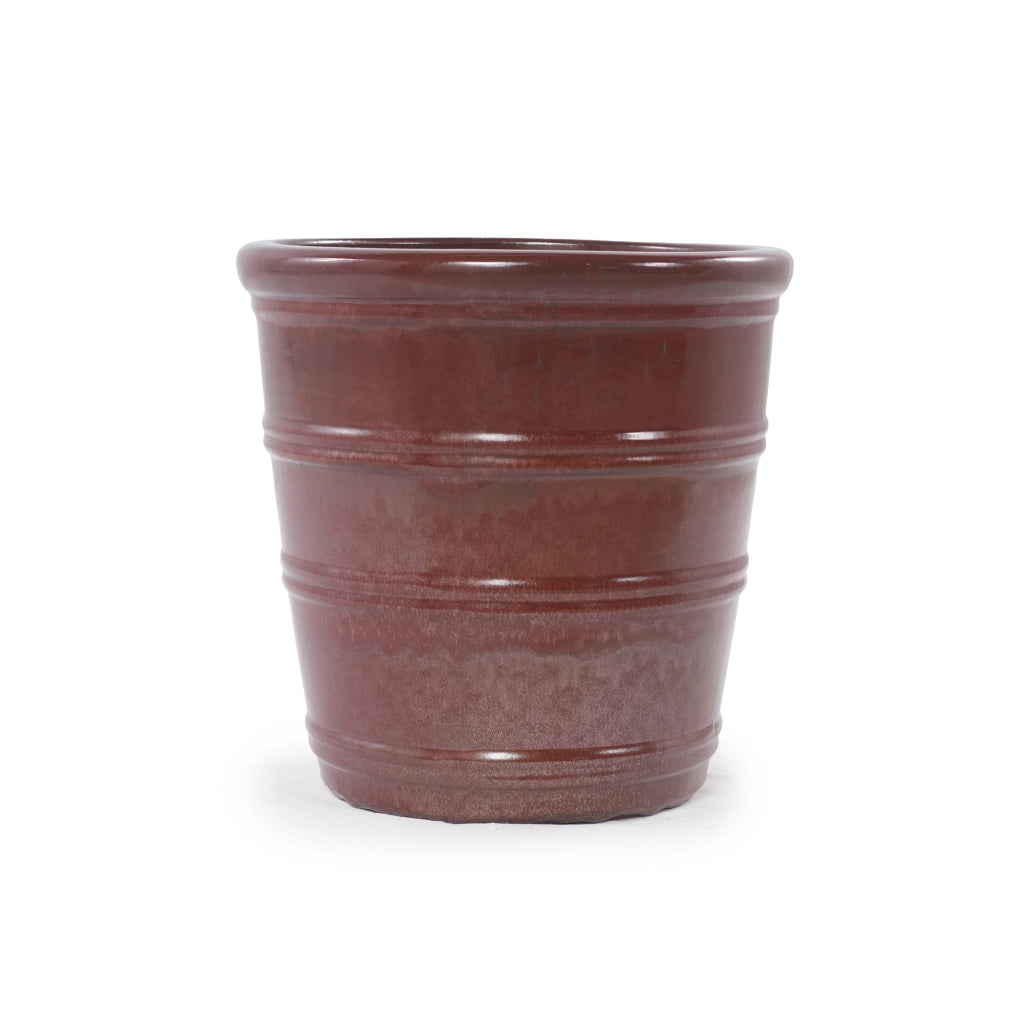 VASO in ceramica fatto a mano Ø 32 cm rosso brunastro lucido con fori di drenaggio