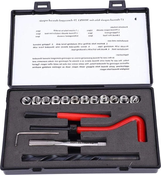 Set di riparazione a vite M10x1.25 in acciaio inossidabile a 17 pezzi per vite interna.