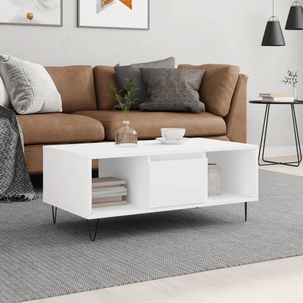 Tavolino da salotto | Tavolino da caff¨¨ | Tavolino da Soggiorno Bianco 90x50x36,5 cm in Legno Multistrato