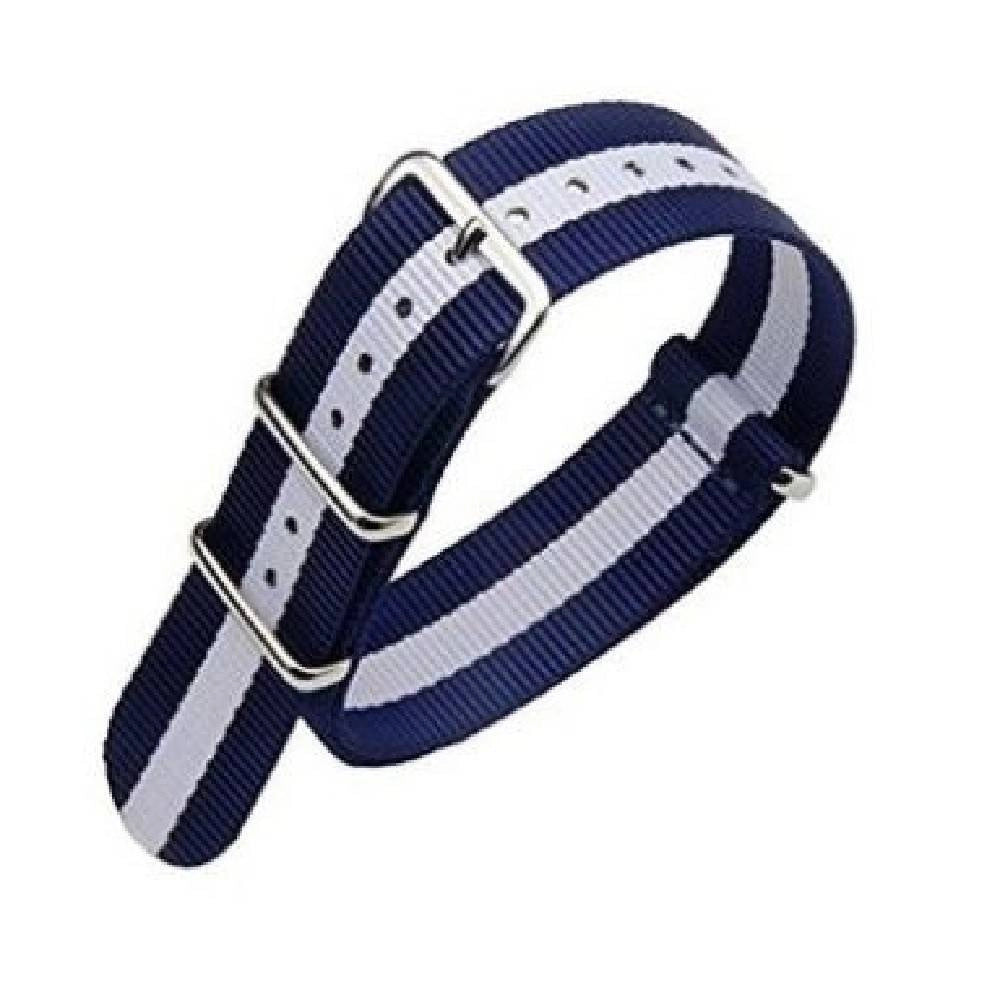 Trade Shop - Cinturino In Nylon Universale Ricambio Orologio Larghezza 20mm Blu Bianco -