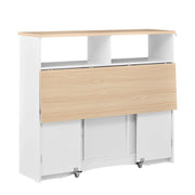 Isola da cucina con piano ribaltabile; ripiani regolabili; vani a giorno e 2 sgabelli; in MDF; 110 x 34-68 x 97;5 cm; bianco