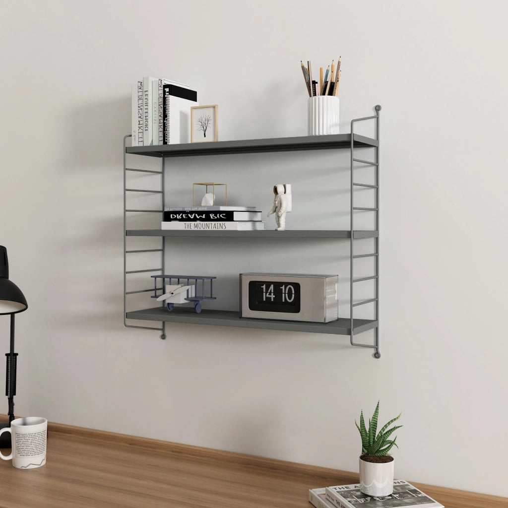 Set di 3 Scaffali da Parete Strängnäs a 3 Ripiani Regolabili  50 x 60 x 15 cm Acciaio Antracite [en.casa]