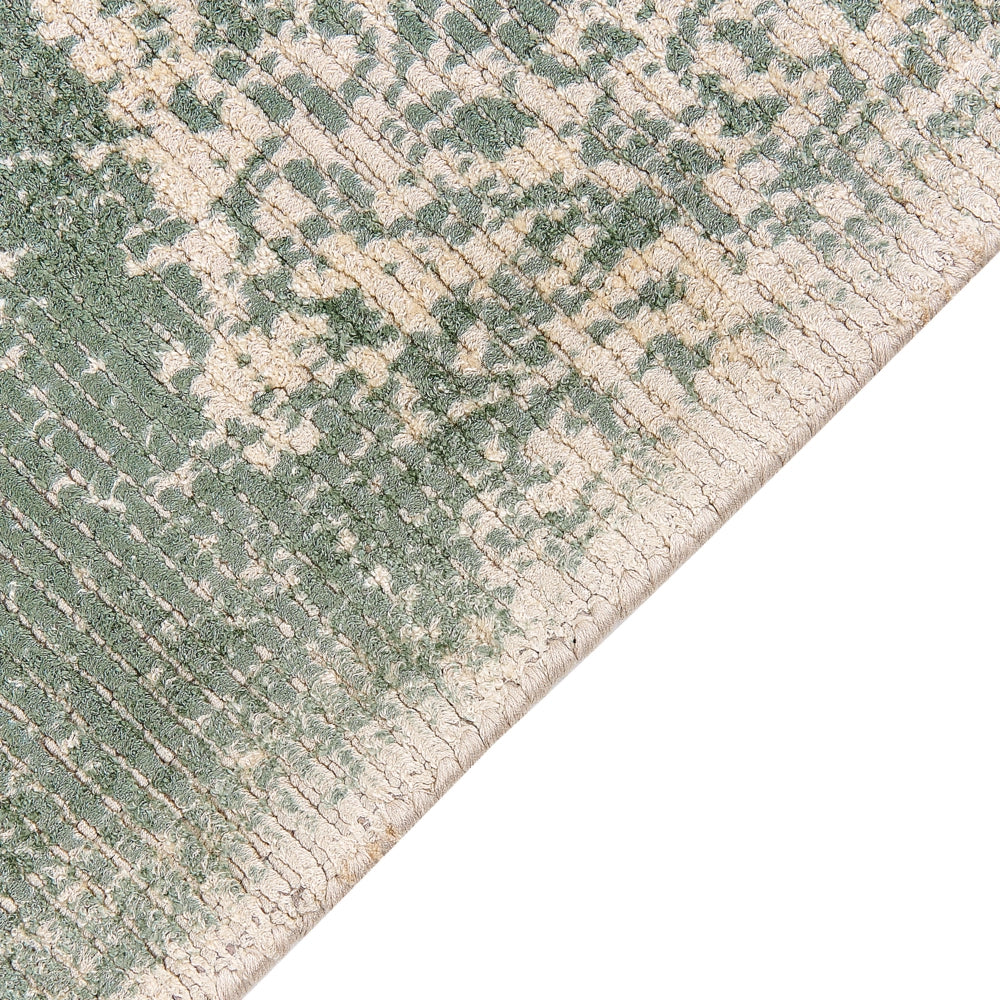 Tappeto vintage in viscosa con frange 80 x 150 cm verde e beige stile classico e retrò camera da letto soggiorno