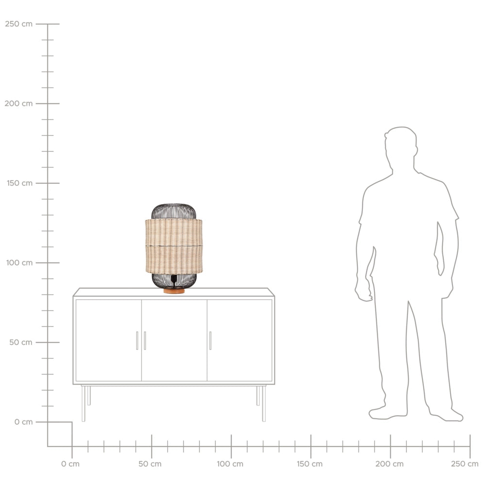 Lampada da tavolo in rattan naturale con paralume naturale e nero 55 cm stile boho soggiorno camera da letto