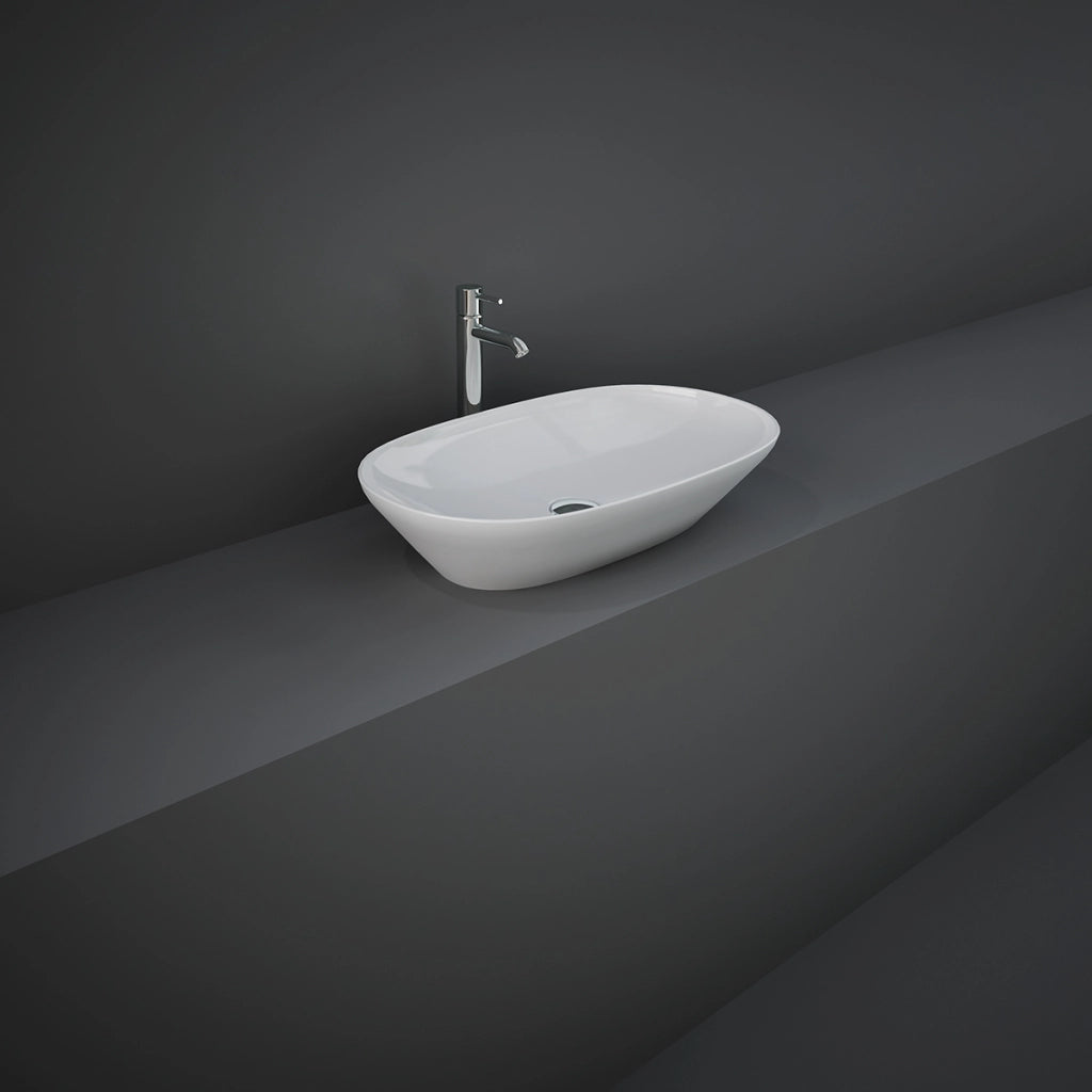 Lavabo ovale allungato da appoggio, bianco