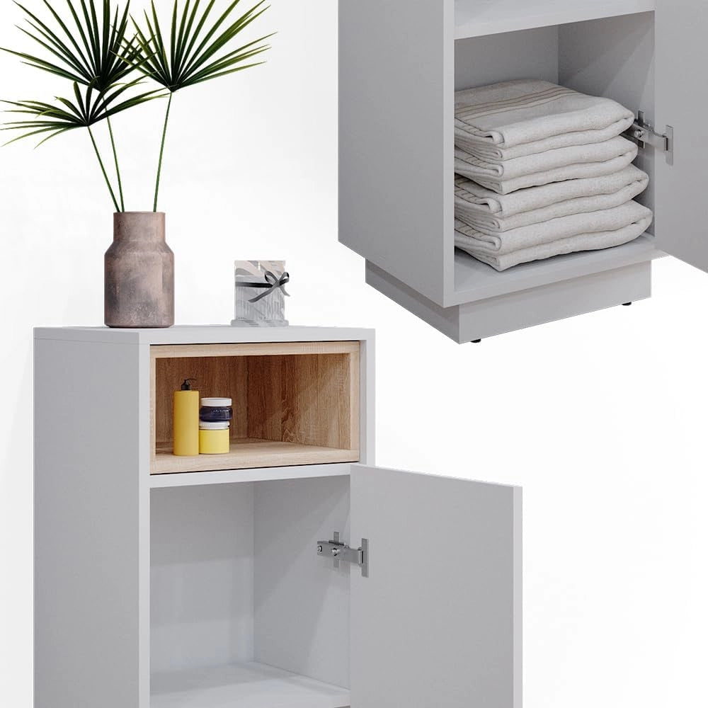 Mobiletto bagno Beatrice, Bianco, 38 x 93 cm, per la conservazione in bagno abbinabile alla serie Beatrice