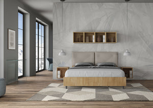 Letto Matrimoniale 160x190 cm con Rete e Contenitore Struttura Quercia con Cuscini in Similpelle Egos Appia Tortora