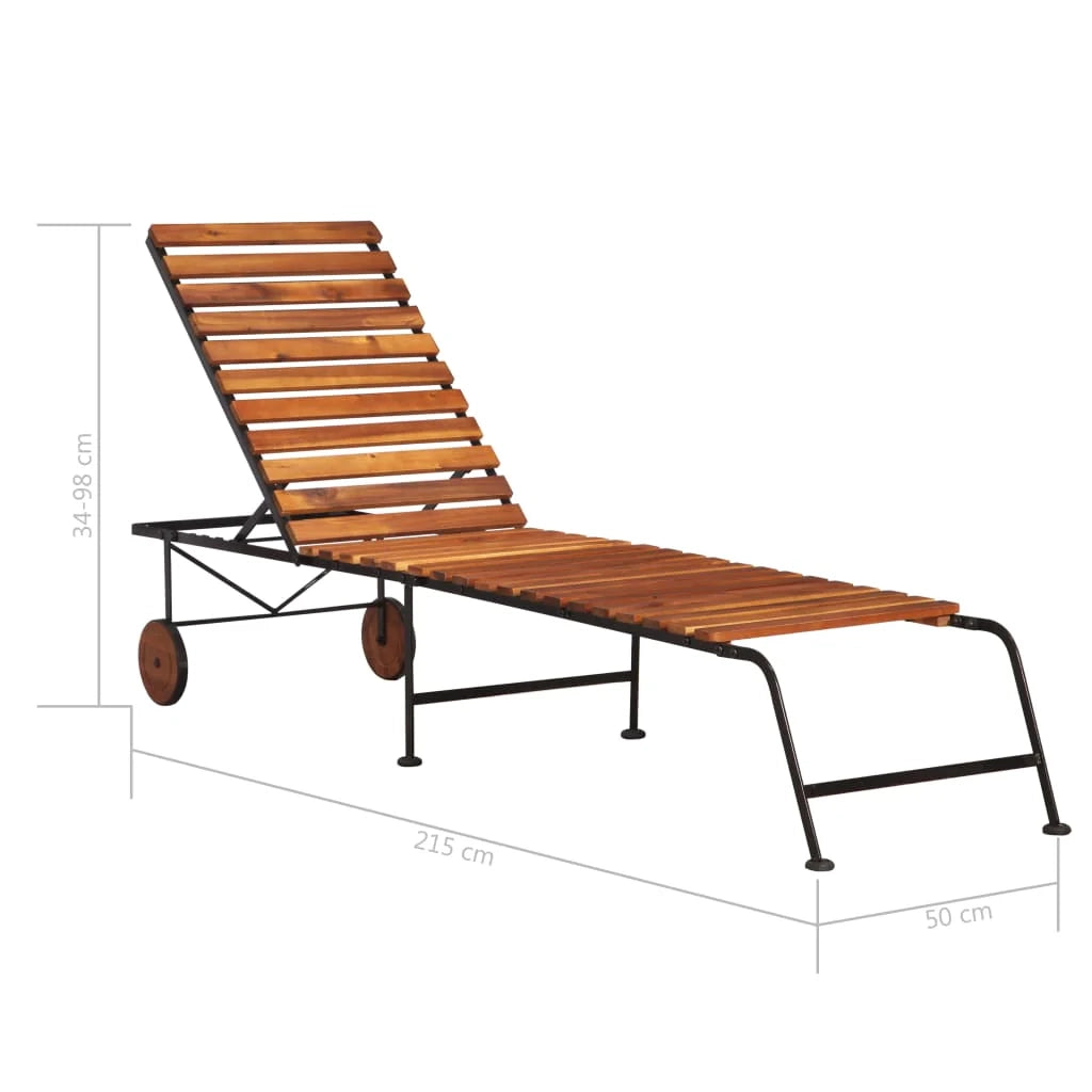 Lettino prendisole sedia a sdraio lettino prendisole letto da giardino mobili da esterno per patio con gambe in acciaio legno massello di acacia 02_0012567
