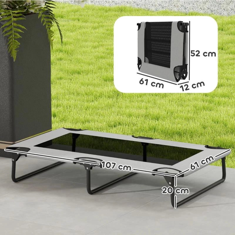 LETTO PER CANI GRANDI PIEGHEVOLE CON TESSUTO A RETE DA INTERNO ED ESTERNO, 107X61X20 CM, GRIGIO CHIARO