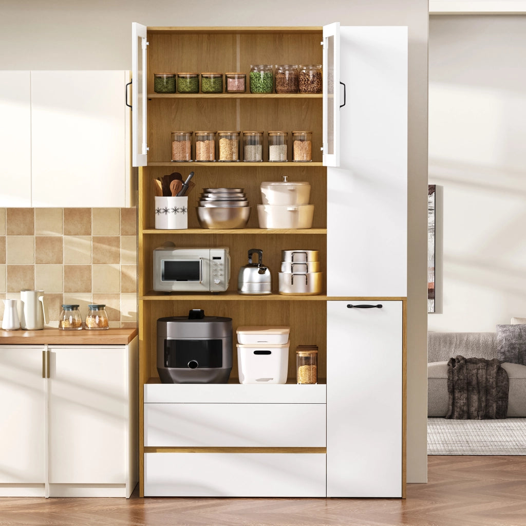 Credenza e madia con 2 cassetti 4 vani aperti ripiani regolabili ed estraibili per cucina soggiorno bianco naturale