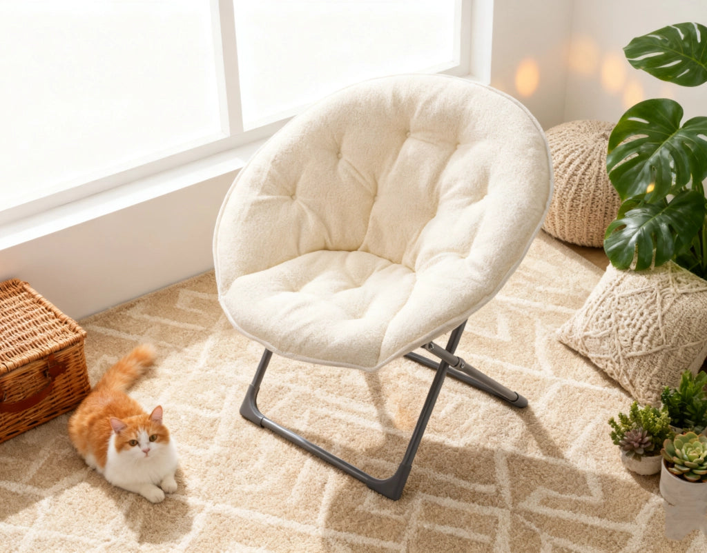 Poltrona Pieghevole a Disco in Lana ¨C MINIMAL ¨C Beige, Morbida, Soggiorno