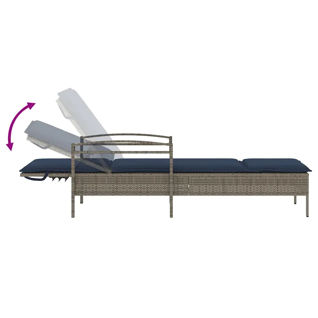 | Lettino da sole | con cuscino Grigio 63 x 200 x 81 cm polyrattan 368305