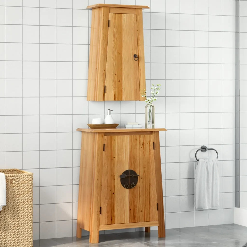 Set Mobili da Bagno | Armadio da bagno 2 pz in Legno Massello di Pino