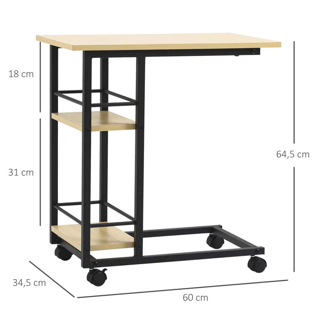 Tavolino da salotto con ruote e 2 ripiani ¨C zephmum ¨C 60x34,5x64,5 cm colore naturale